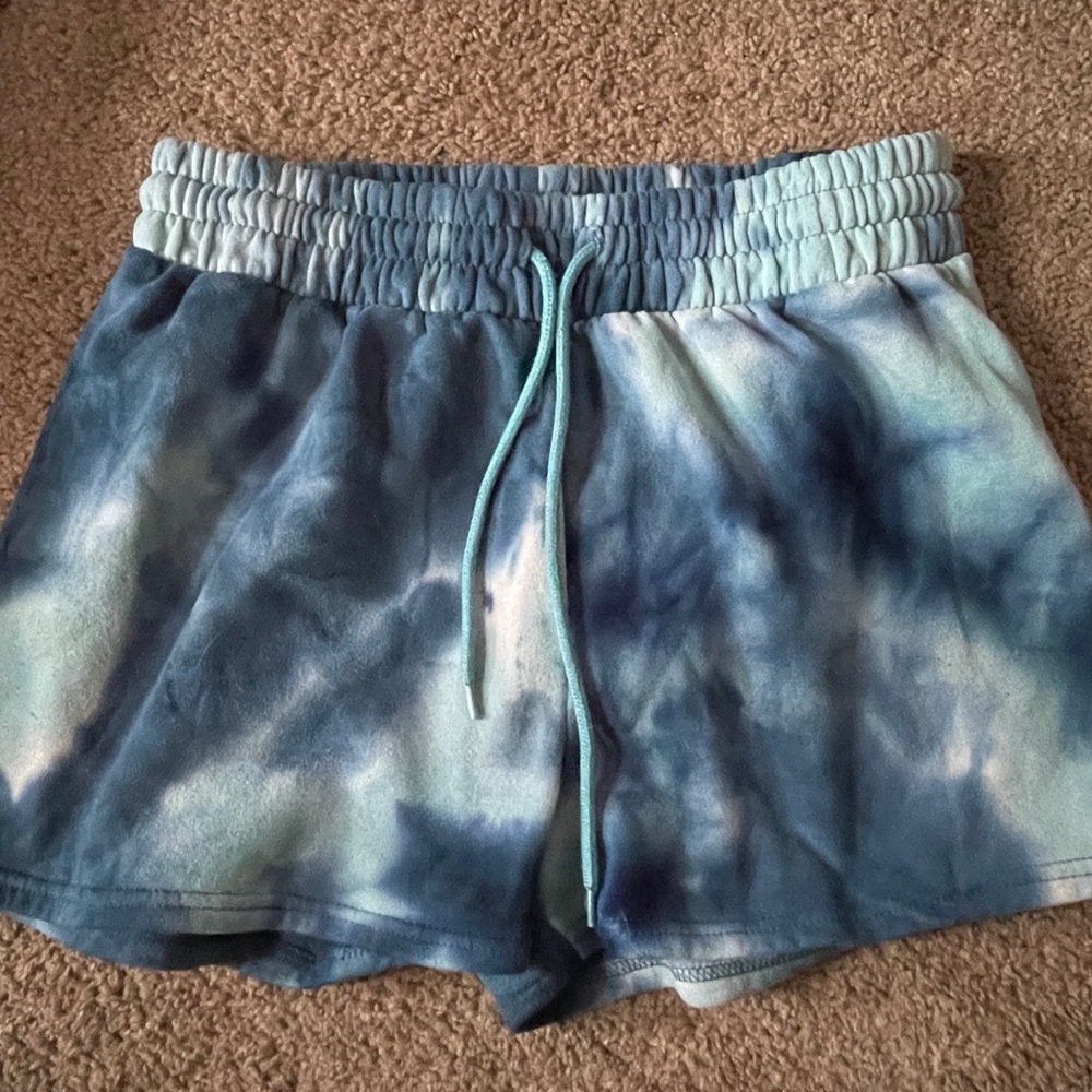 Women Marshalls Blue & White Fleece Athletic Tie-Dye Drawstring Shorts (No Tag)